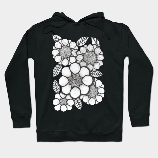 Flowers, stylised black and white daisies Hoodie by krisevansart